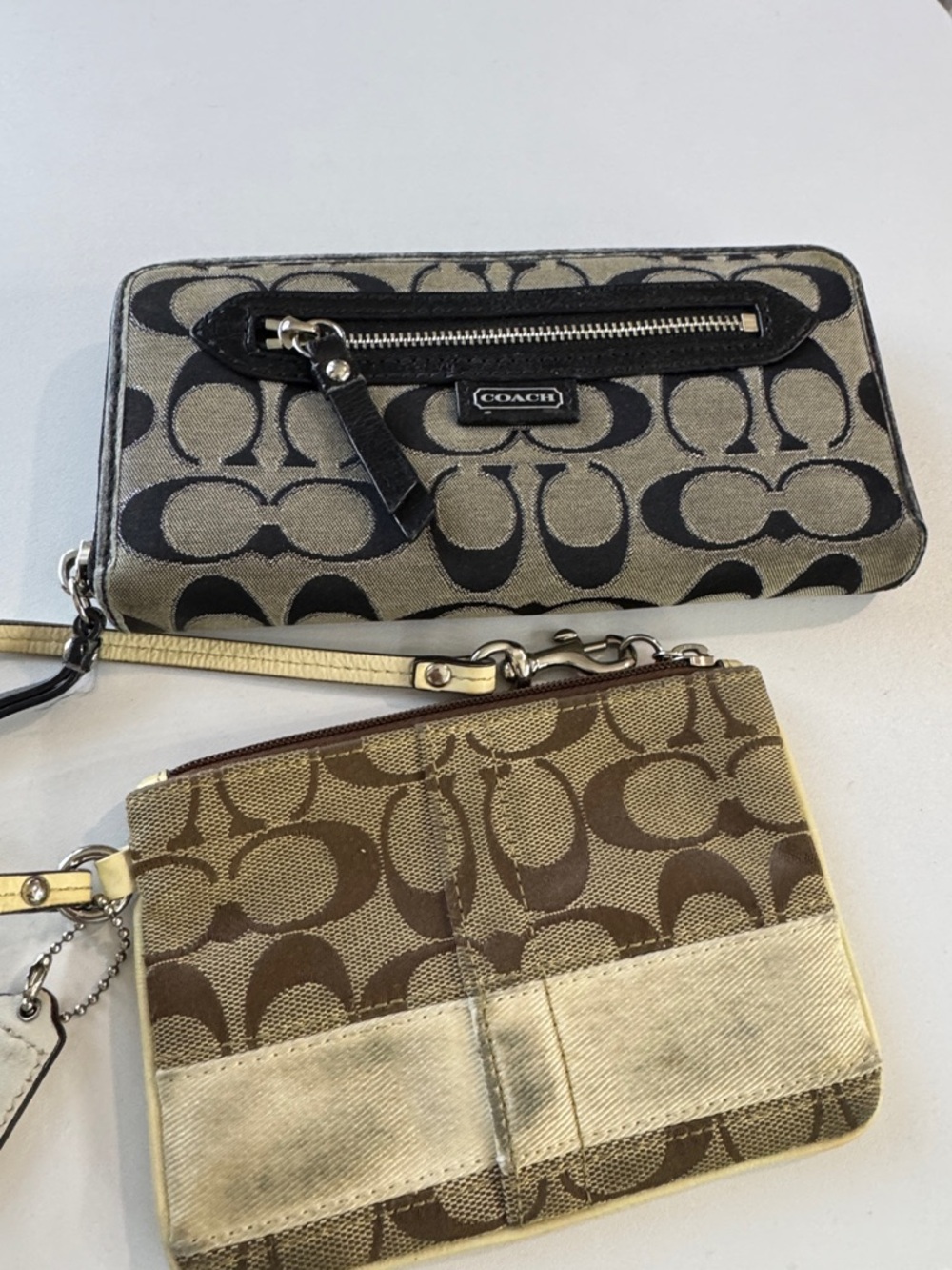 Coach Signature Canvas Wallet and Wristlet in Khaki and Brown